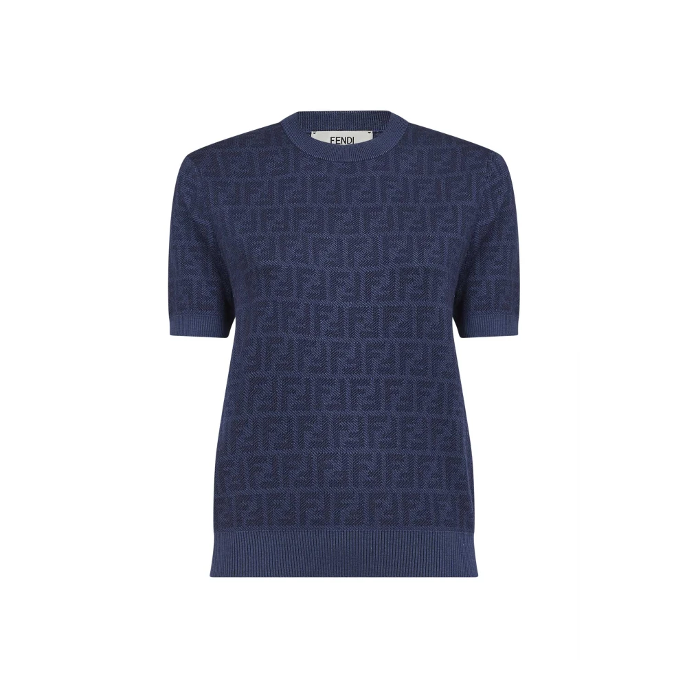 Fendi Women's Blue Round-Neck Knitwear, 2XS, Jumpers