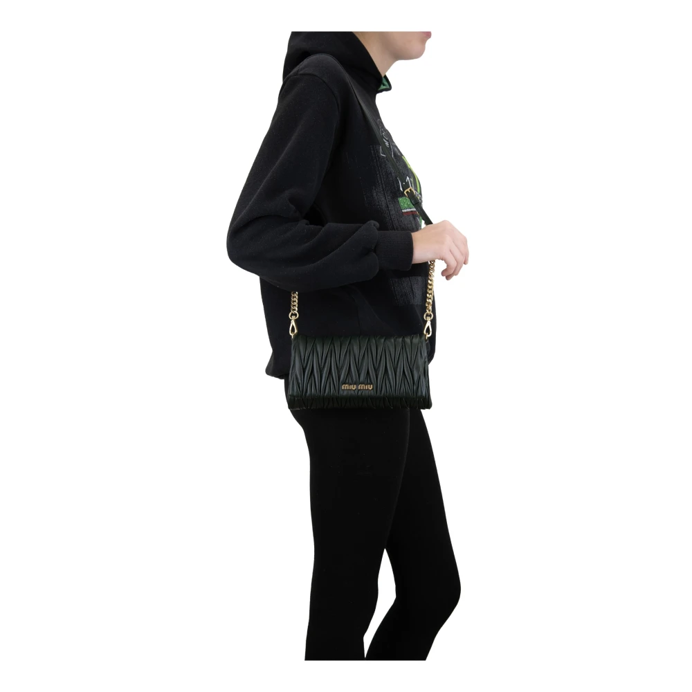 Miu Leren Schoudertas Magnetische Knoop Green Dames