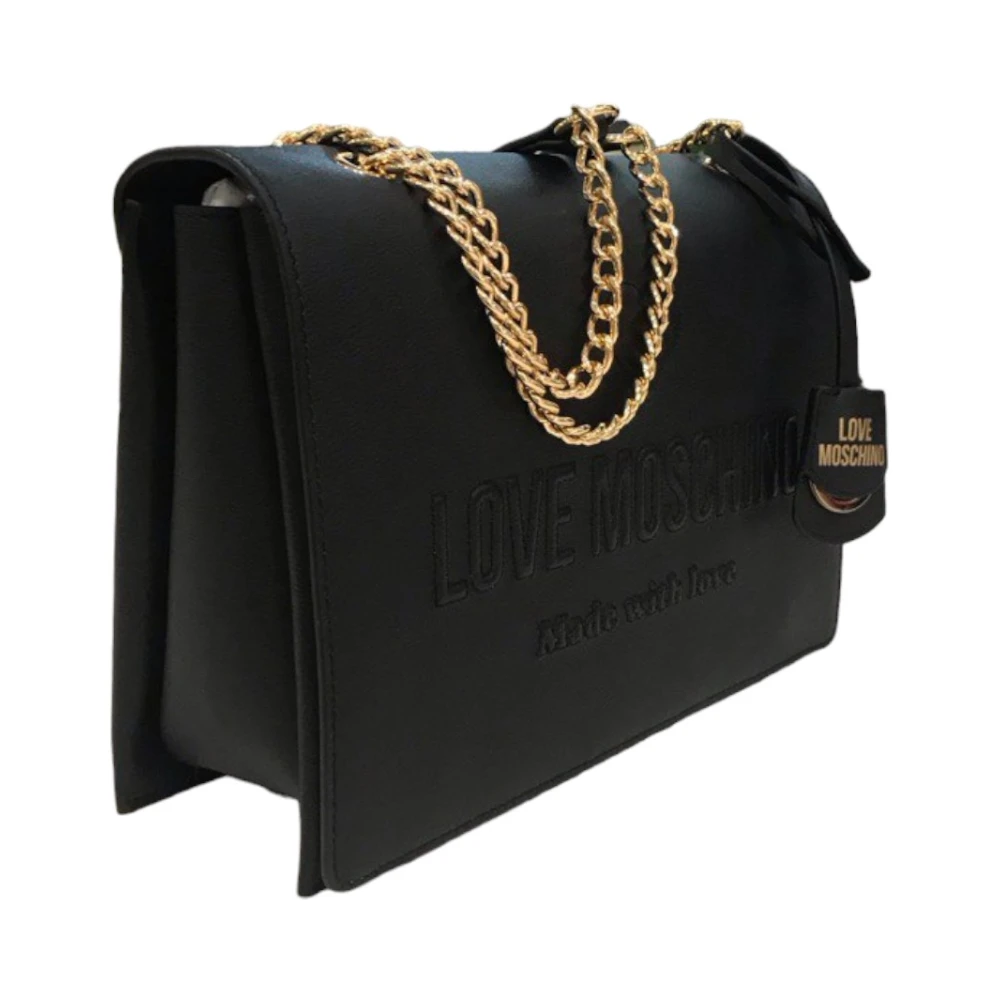Love Moschino Zwarte leren schoudertas met logo Black Dames