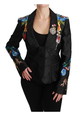 Svart Kristall Brokad Blazer Jacka