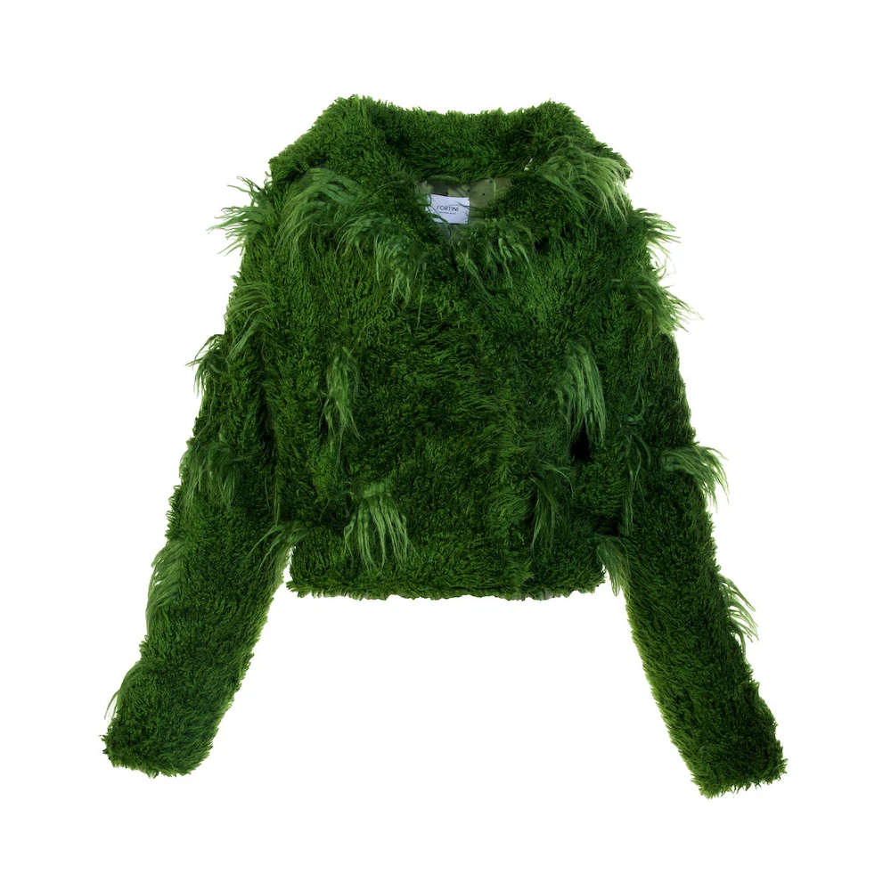 Fortini Kort grön jacka med konstgjort päls och tryckknappar Green, Dam