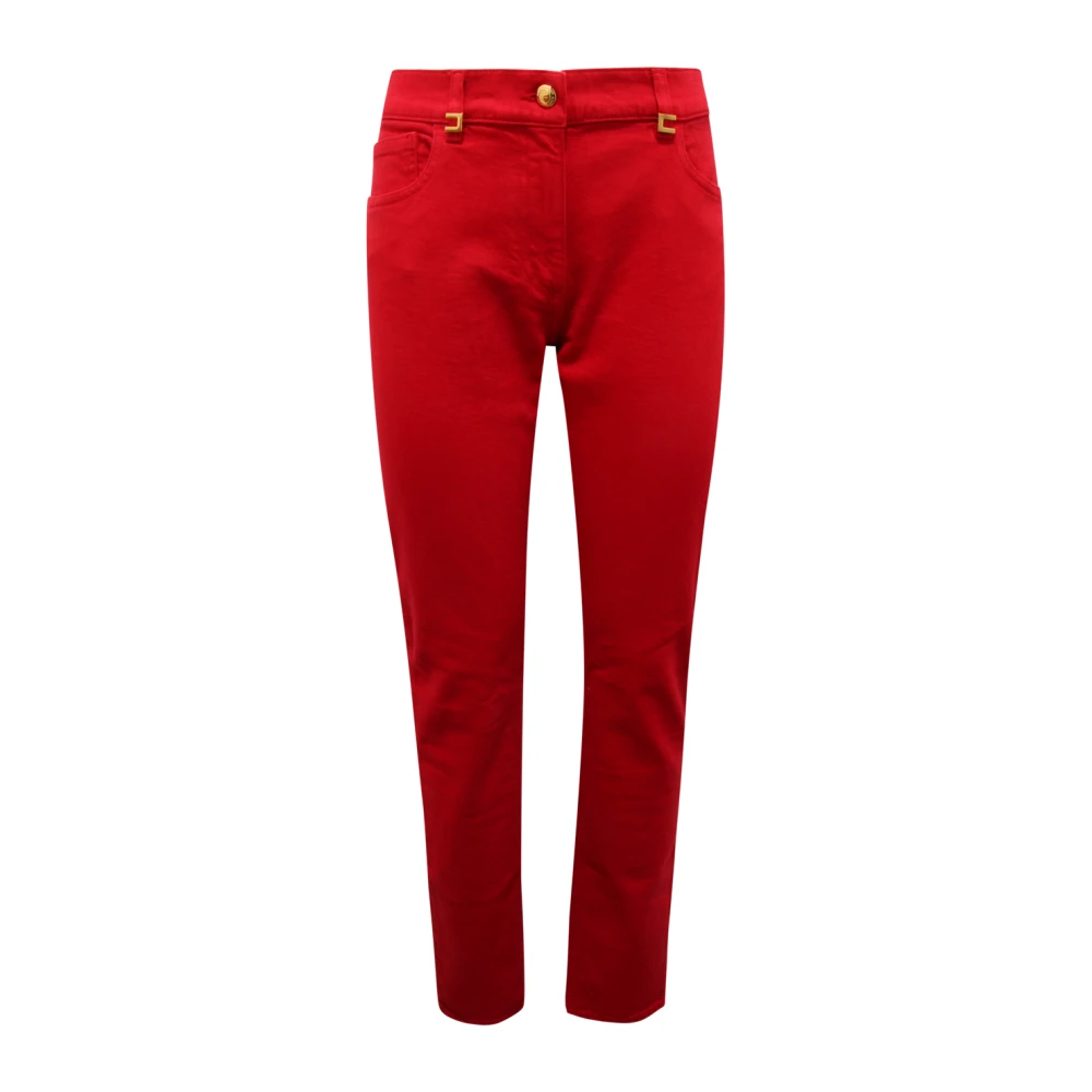 Elisabetta Franchi Red Slim-Fit Trousers, Female, W27, Dyed Cotton Jeans With Logo Details