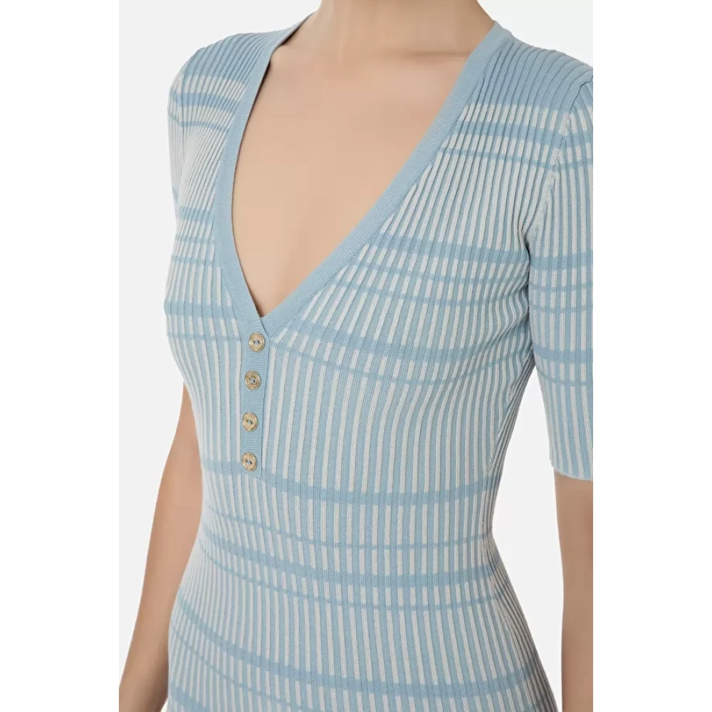 Elisabetta Franchi Blauwe Midi Jurk voor Moderne Vrouwen Multicolor Dames