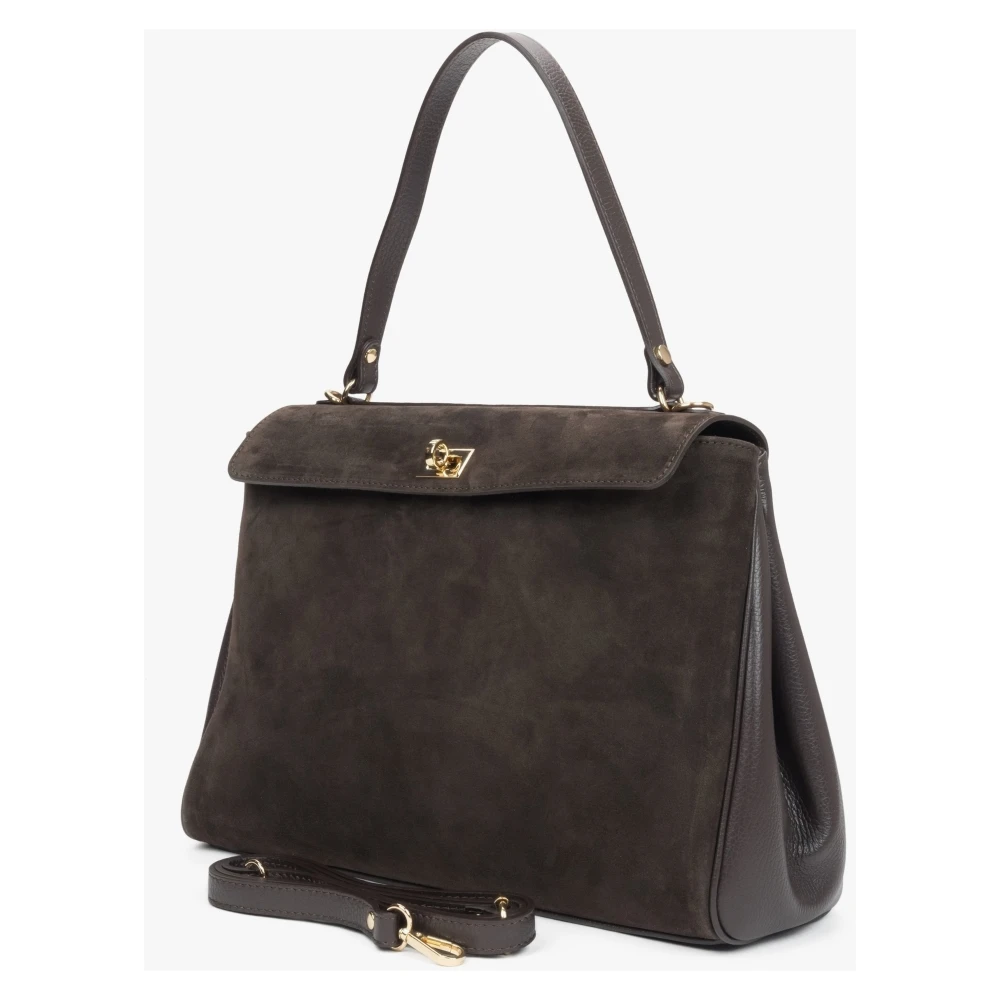 Estro Donkerbruine Satchel Handtas voor vrouwen gemaakt van Premium Italiaans Echt Velours Brown Dames