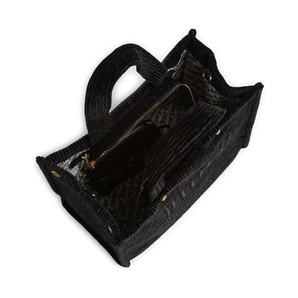 Juicy Couture Zwarte Velvet Shopper Tas met Gouden Details Black Dames
