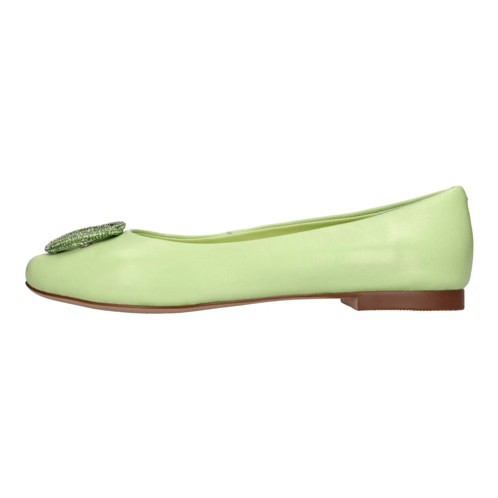 Emanuelle Vee Vrouw Groente Schoenen Dames, Groen, 40 Eu, Leer, Leren Ballerina`S Met Juweeldetail