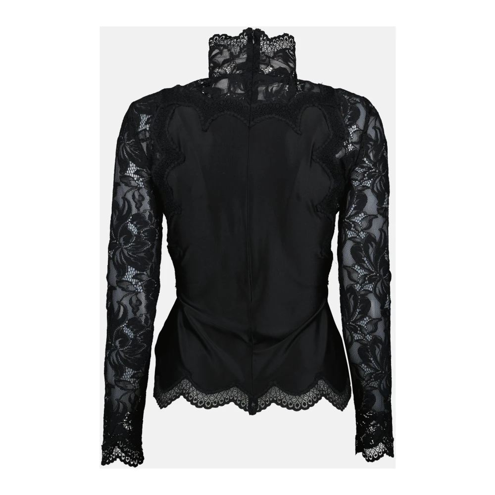Paco Rabanne Elegante Satijnen en Kant Blouse Black Dames