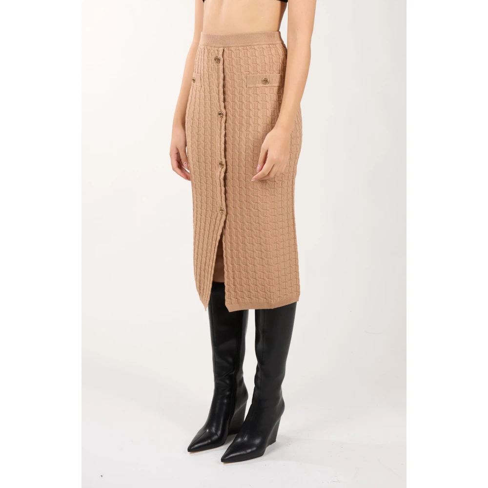 Twinset Geribbelde gebreide midi-jurk met knopen Beige Dames