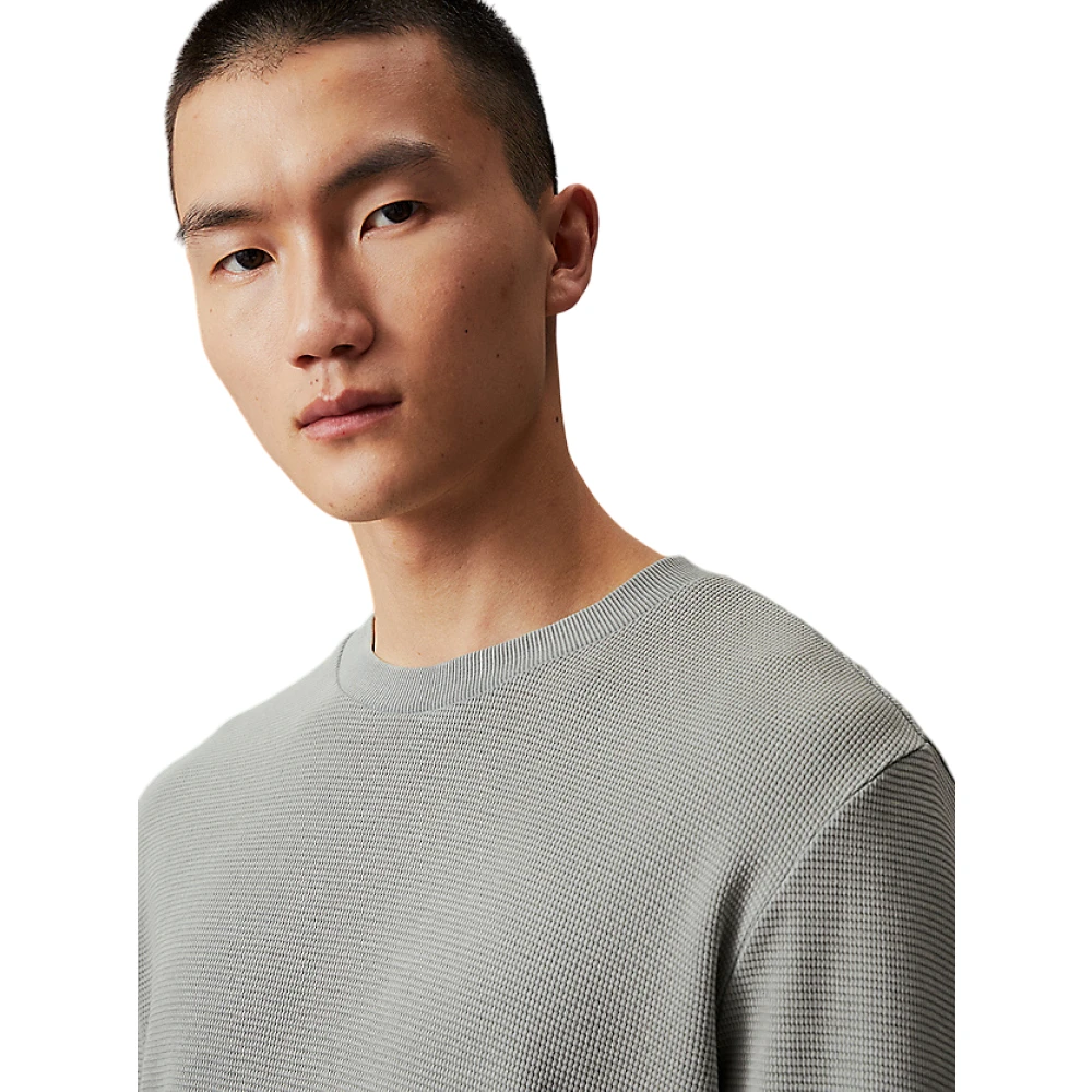 Calvin Klein Grijze Trui Katoen Reliëf Lange Mouw Gray Heren