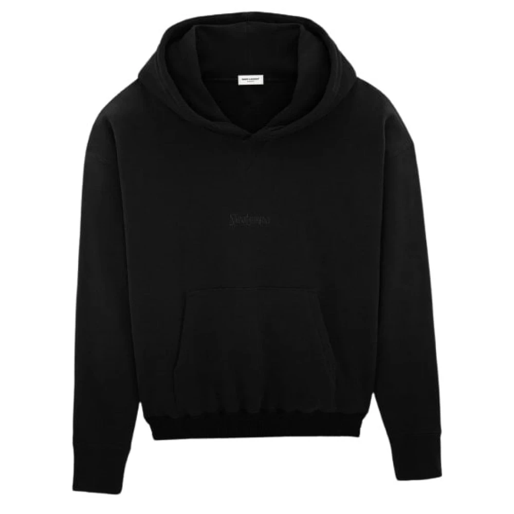 Saint Laurent Hooded katoenen sweatshirt met logo detail Black Heren