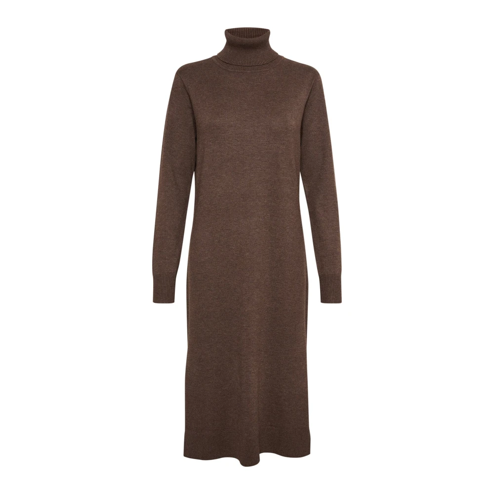 Saint Tropez Women's Brown Knitted Dresses, S, Melange Roll Neck Long Dress