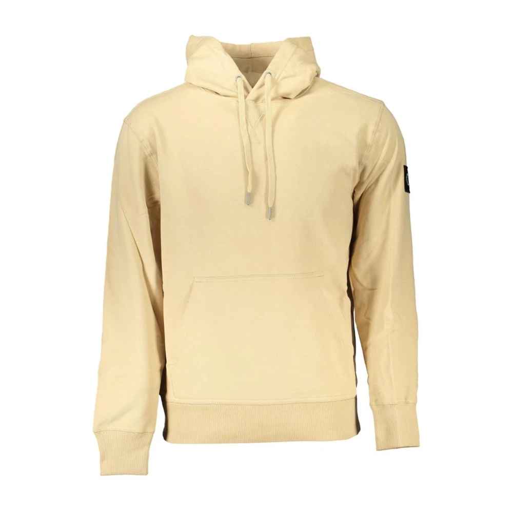 Calvin Klein , Hoodies, Male, Beige, Xl, Brushed Cotton Hooded Sweatshirt With Logo