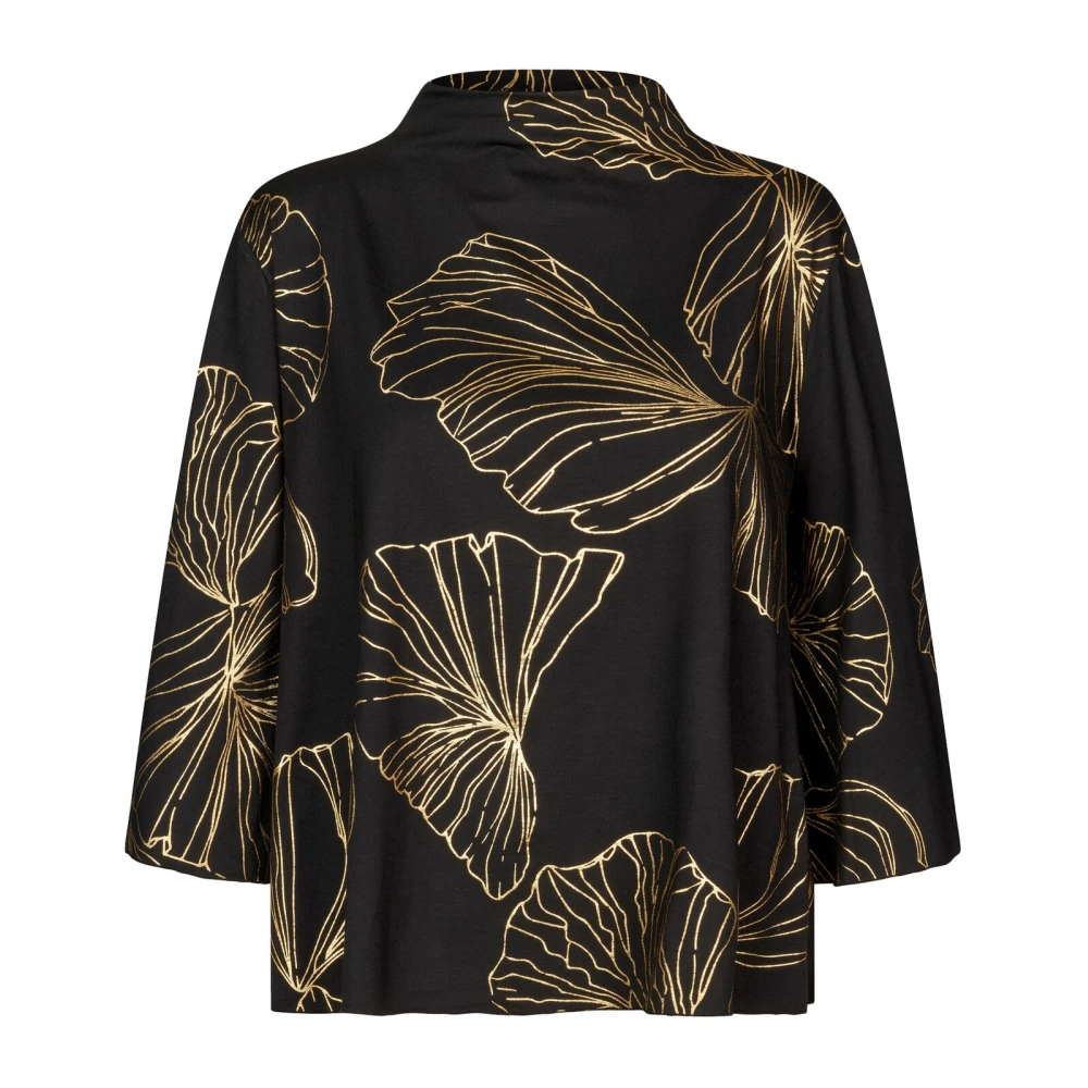 Masai Elegante Zwarte Top met Gouden Print Multicolor Dames