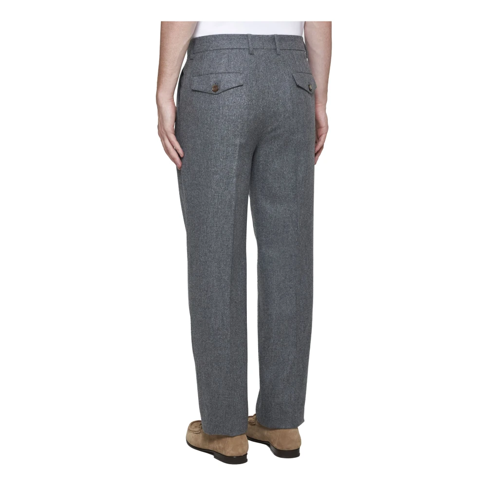 BRUNELLO CUCINELLI Grijze Wollen Broek met Klep Zak Gray Heren