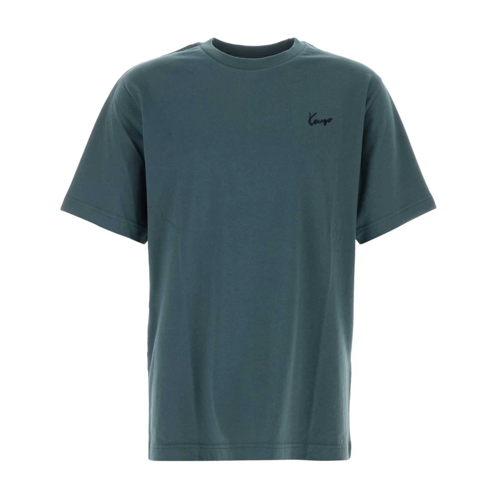 Kenzo Men's Blue T-Shirts, S, Signature Embroidered T-Shirt