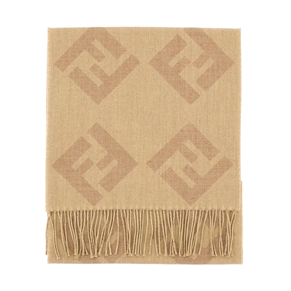 Fendi Men's Beige Winter Scarves, One Size, Fringed Ff Motif Scarf