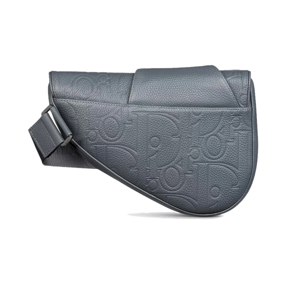 Dior Leren Saddle Tas met Verstelbare Band Gray Heren