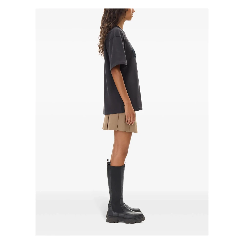 Ganni T-shirt met Geborduurd Logo en Franje Black Dames