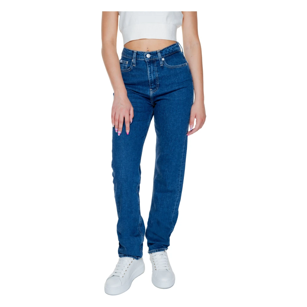 Calvin Klein Jeans Blauwe Effen Dames Jeans met Rits Blue Dames