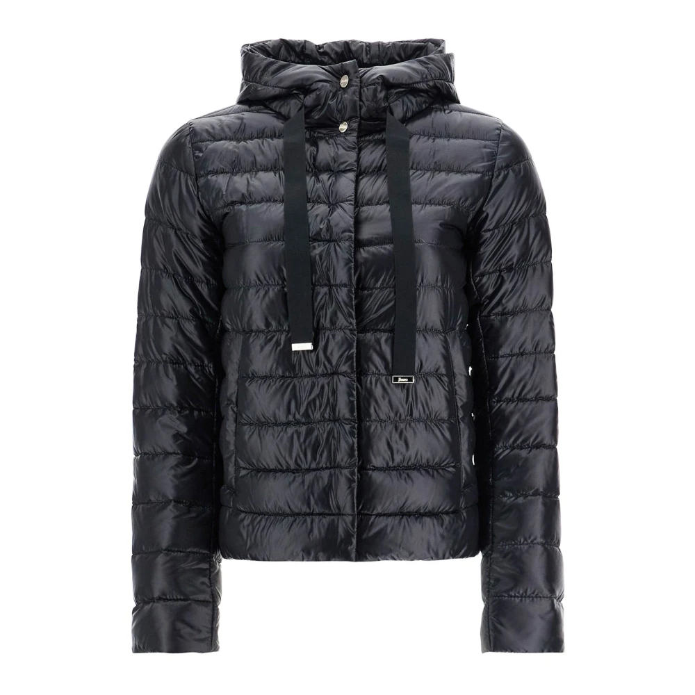 Herno Zwarte Nylon Donsjas met Capuchon Black Dames