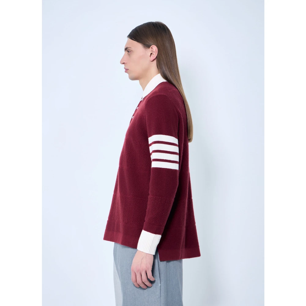 Thom Browne Rugby Gebreide Trui met Vier Strepen Red Heren