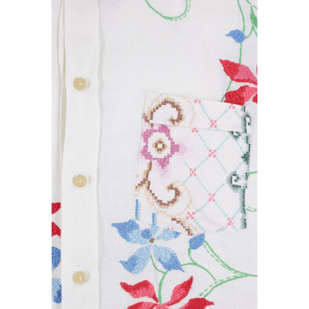 By Walid Bloemen Geborduurd Beige Linnen Overhemd Multicolor Heren