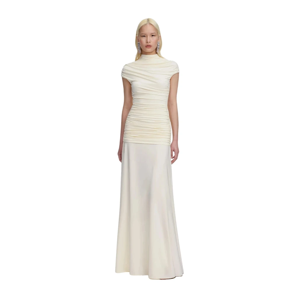 Self Portrait Women's Beige Gowns, Xs, Jersey Draped Maxi Dress