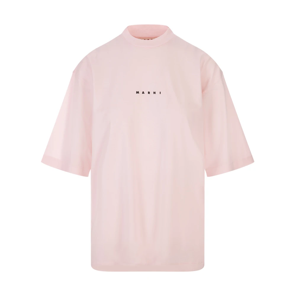 Marni Roze Katoenen Crew-neck T-shirt met Logo Pink Dames