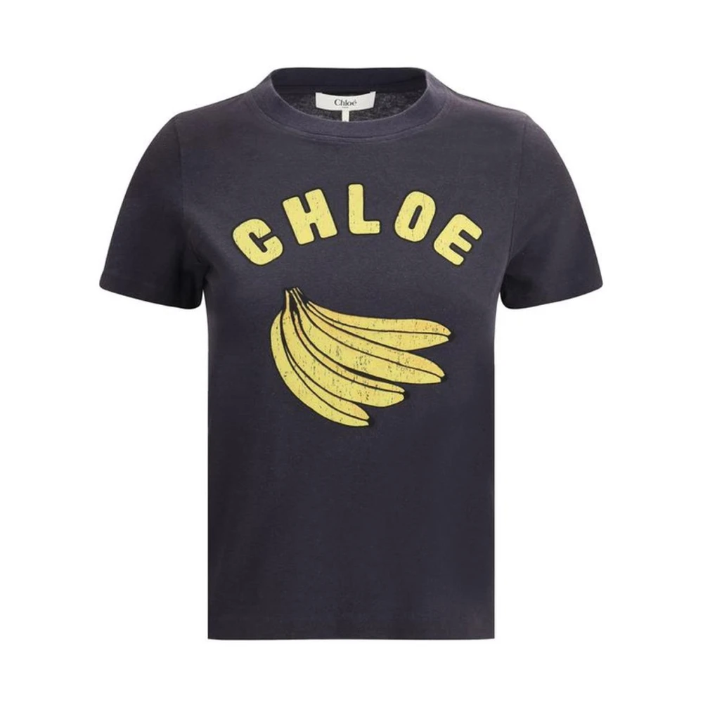 Chloé Bananenprint Katoenen T-shirt Black Dames