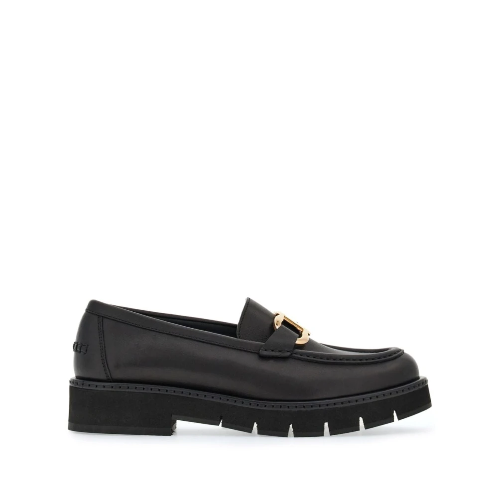 Ferragamo Women's Black Loafers, 2 1/2 Uk, Flat Shoes With Gancini Buckle