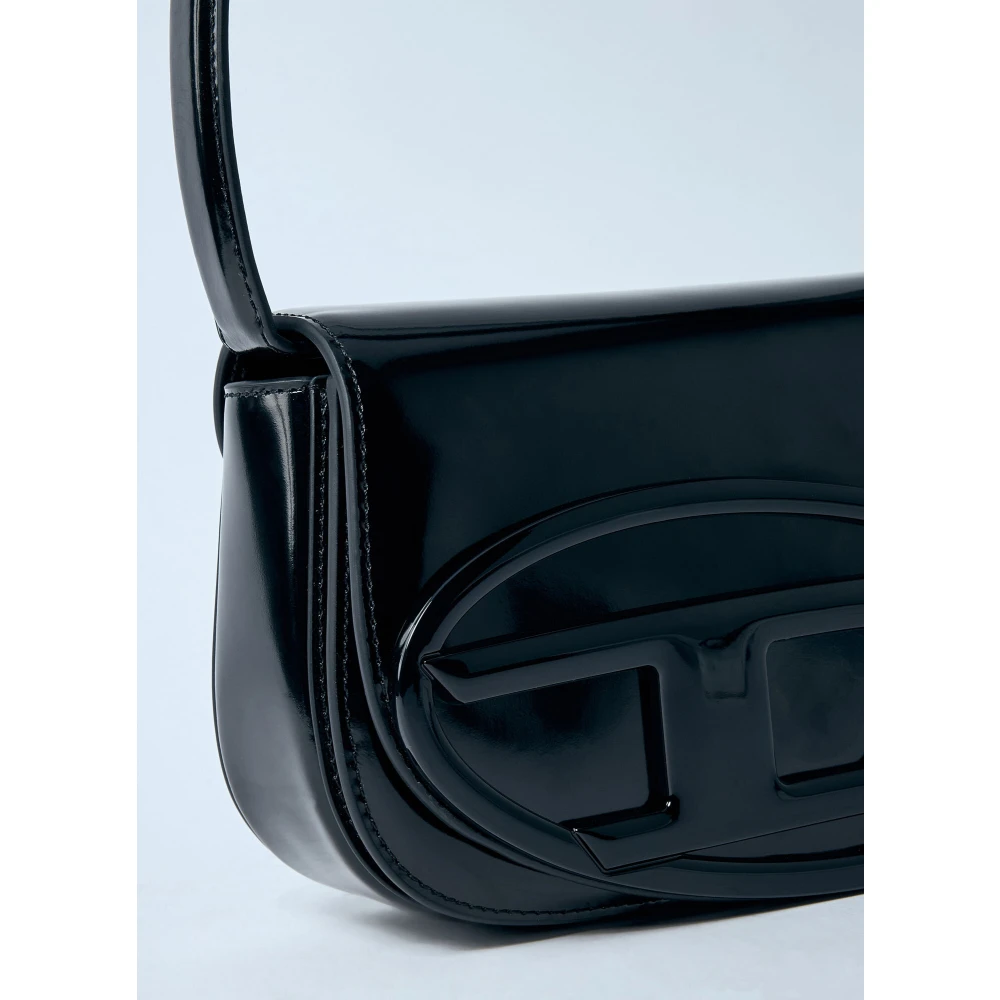 Diesel Leren Schoudertas met Logo Plaque Black Dames