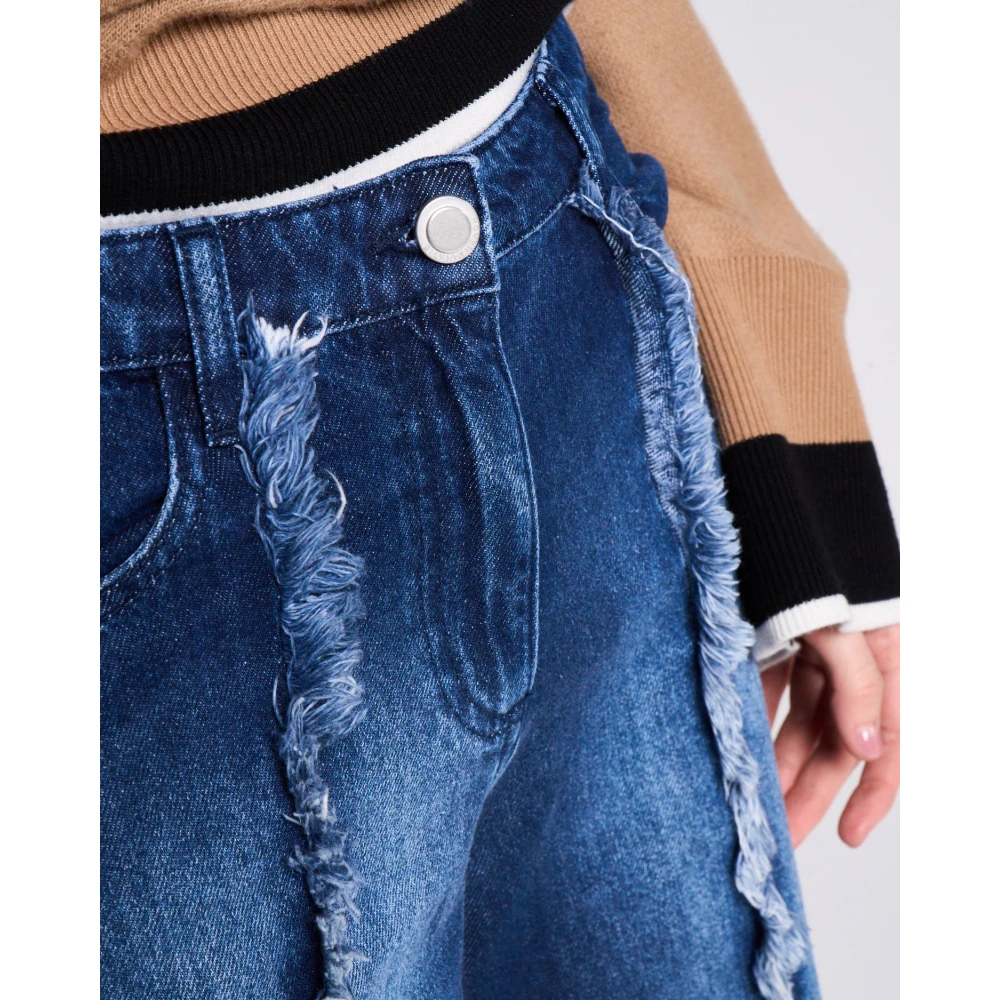 Silvian Heach Wijde Pijp Fringe Jeans Blue Dames