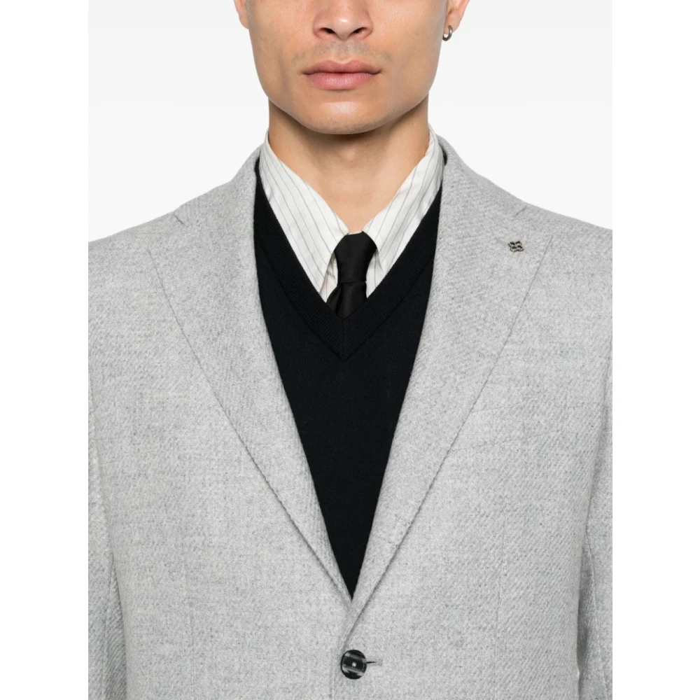 Tagliatore Grijze Wollen Blend Jas met Broche Gray Heren