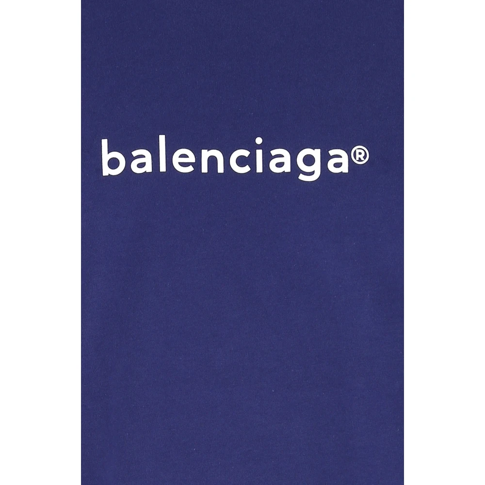Balenciaga Logo Print Blauw Oversized T-shirt Blue Heren