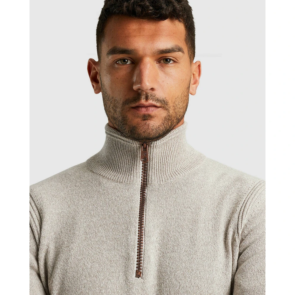 Cast Iron Half Zip Katoenmix Pullover Gray Heren