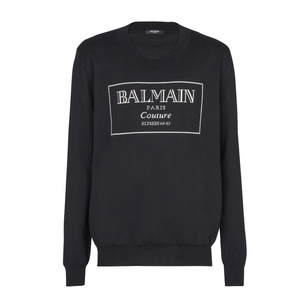 Balmain Zwarte Gebreide Trui Met Gelaagde Details Black Heren