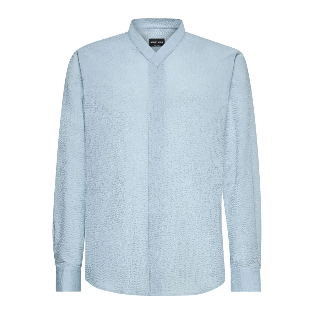 Giorgio Armani Blauw Katoenen V-Hals Shirt Blue Heren