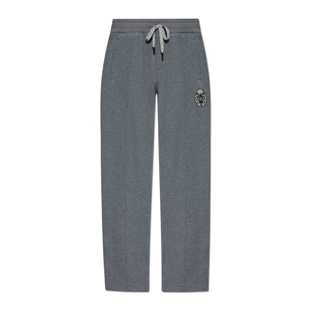 Dolce & Gabbana Herr Grå Byxor M, Bomull, Sweatpants Med En Blank Applikation
