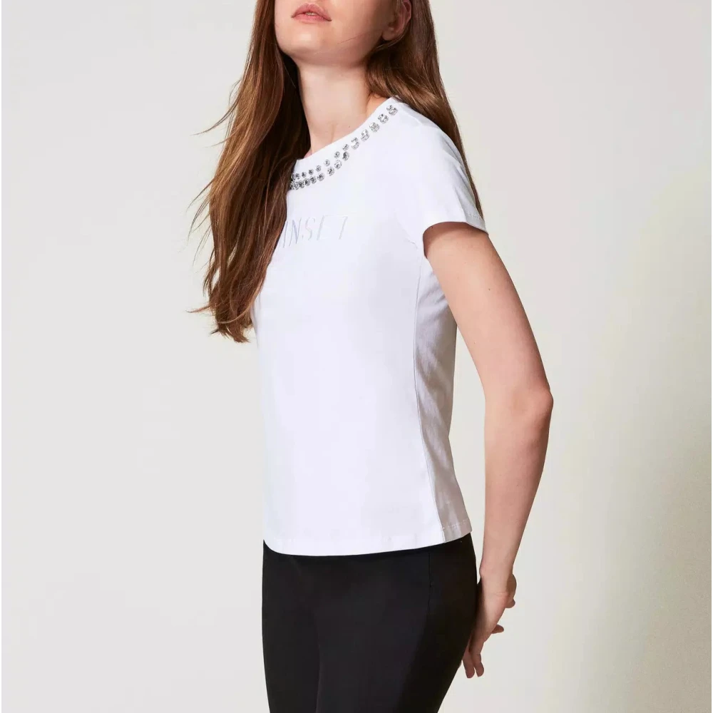 Twinset Handgeborduurd Logo T-shirt White Dames