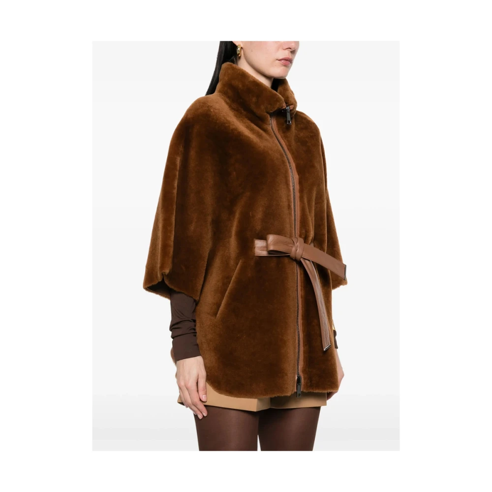 Suprema Shearling Batwing Jas Cognac Bruin Brown Dames