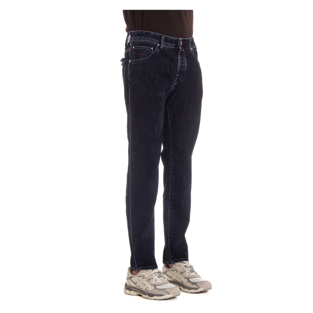 Jacob Cohën Blauwe Flocked Denim Scott Fit Jeans Blue Heren