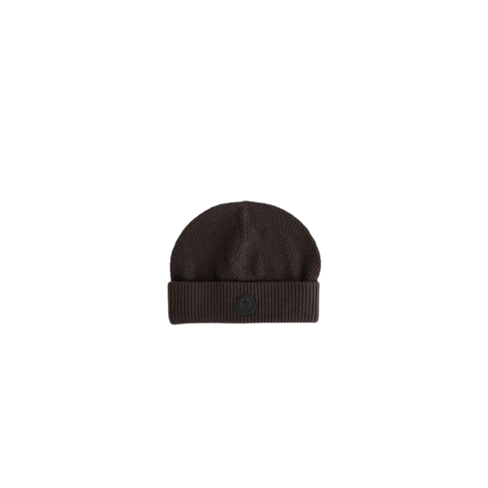 Moncler Bruine Wol Beanie MAT Black Lijn Brown Unisex