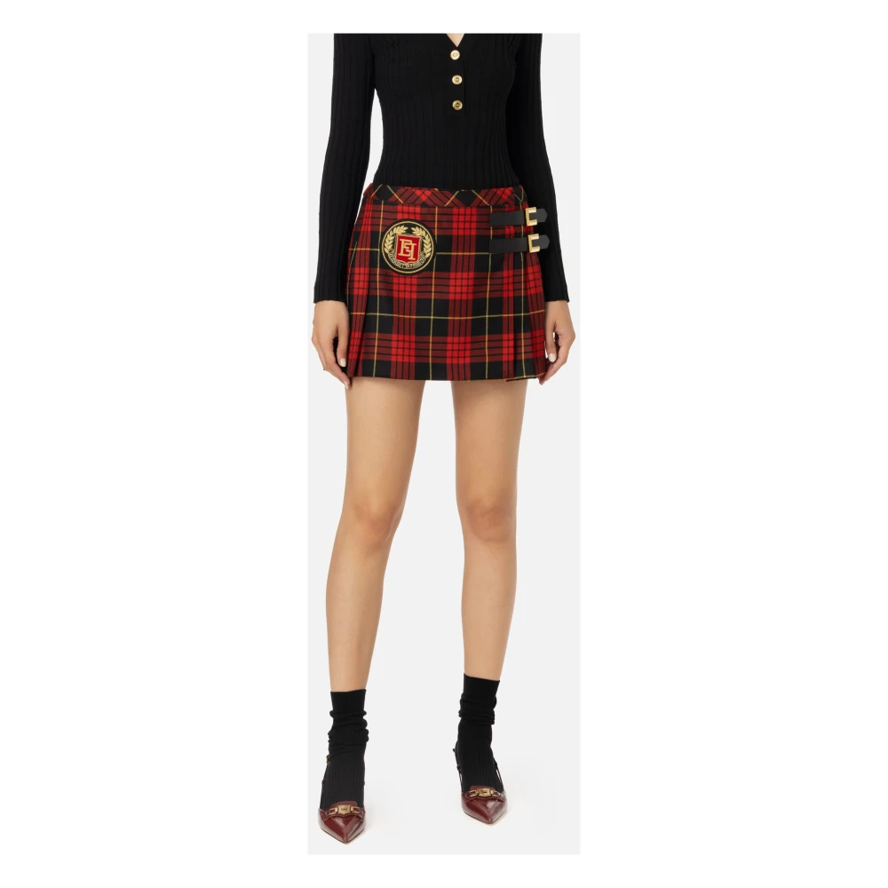 Elisabetta Franchi Geruite wollen geplooide minirok Black Dames
