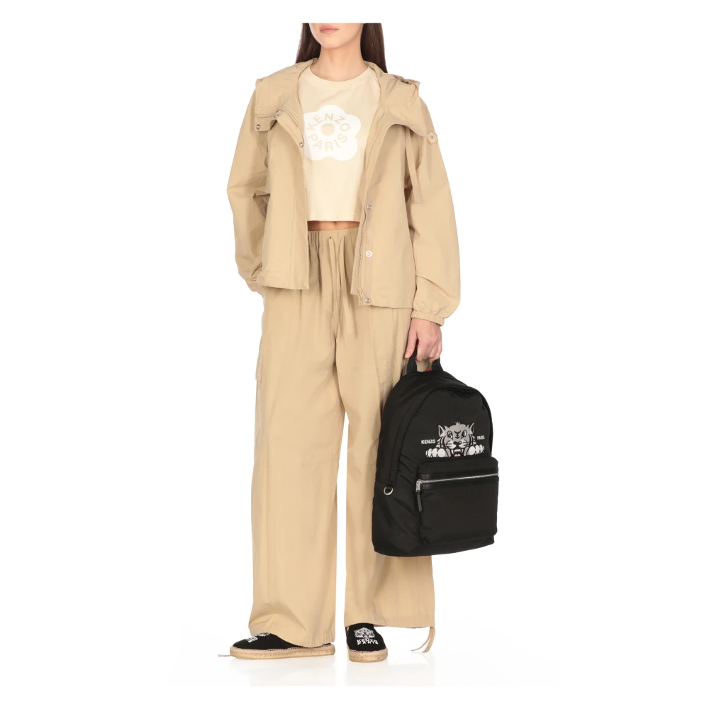 Kenzo Beige Waterdichte Stofjas met Capuchon Beige Dames