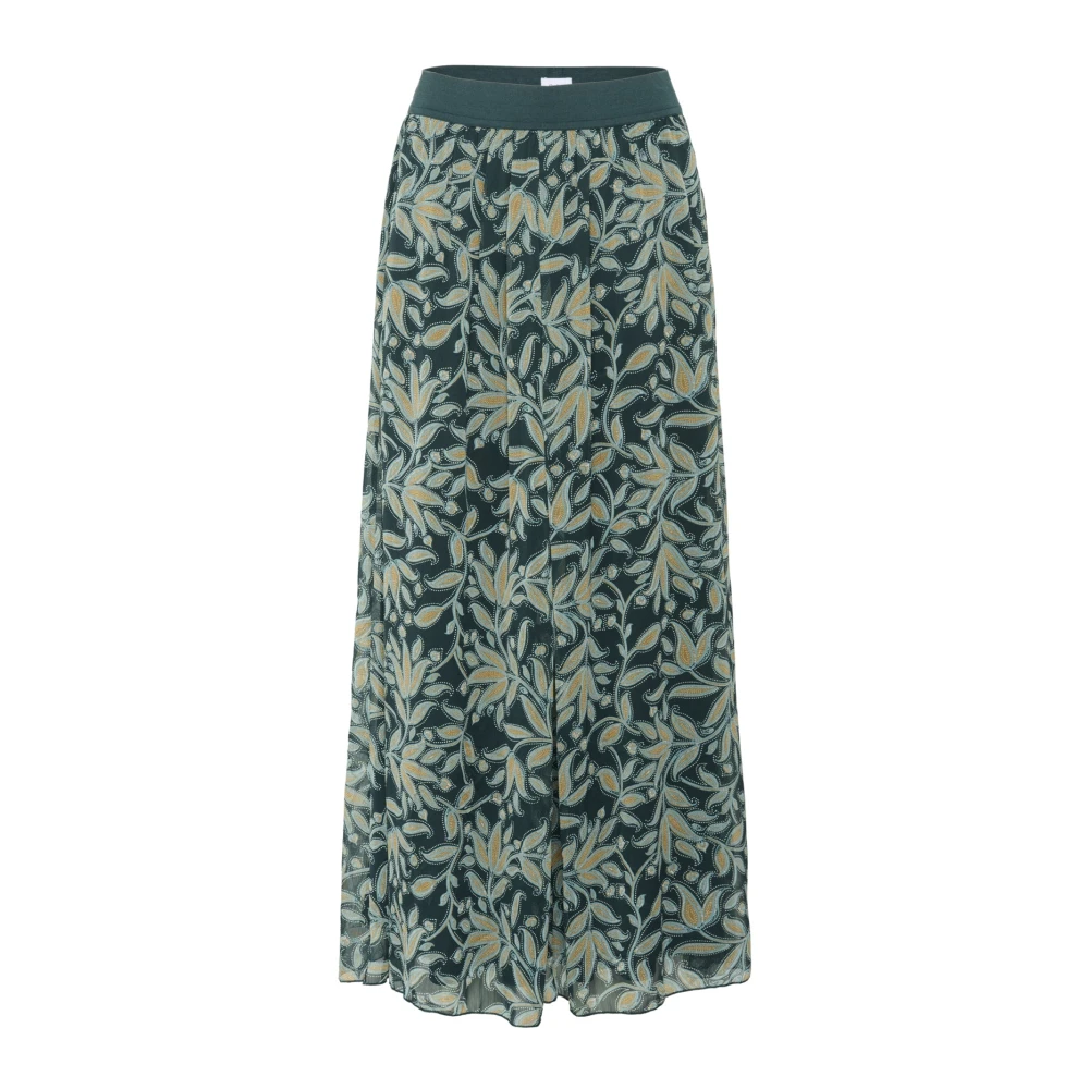 Saint Tropez Green Maxi Skirts, Female, Xl, Crinkle Maxi Skirt Pine Autumn Floral