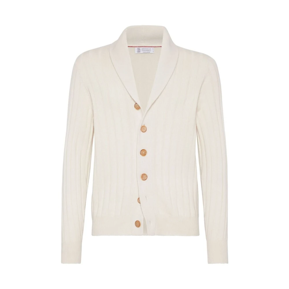 BRUNELLO CUCINELLI Beige Cashmere Chunky Gebreid V-Hals Sweater Beige Heren