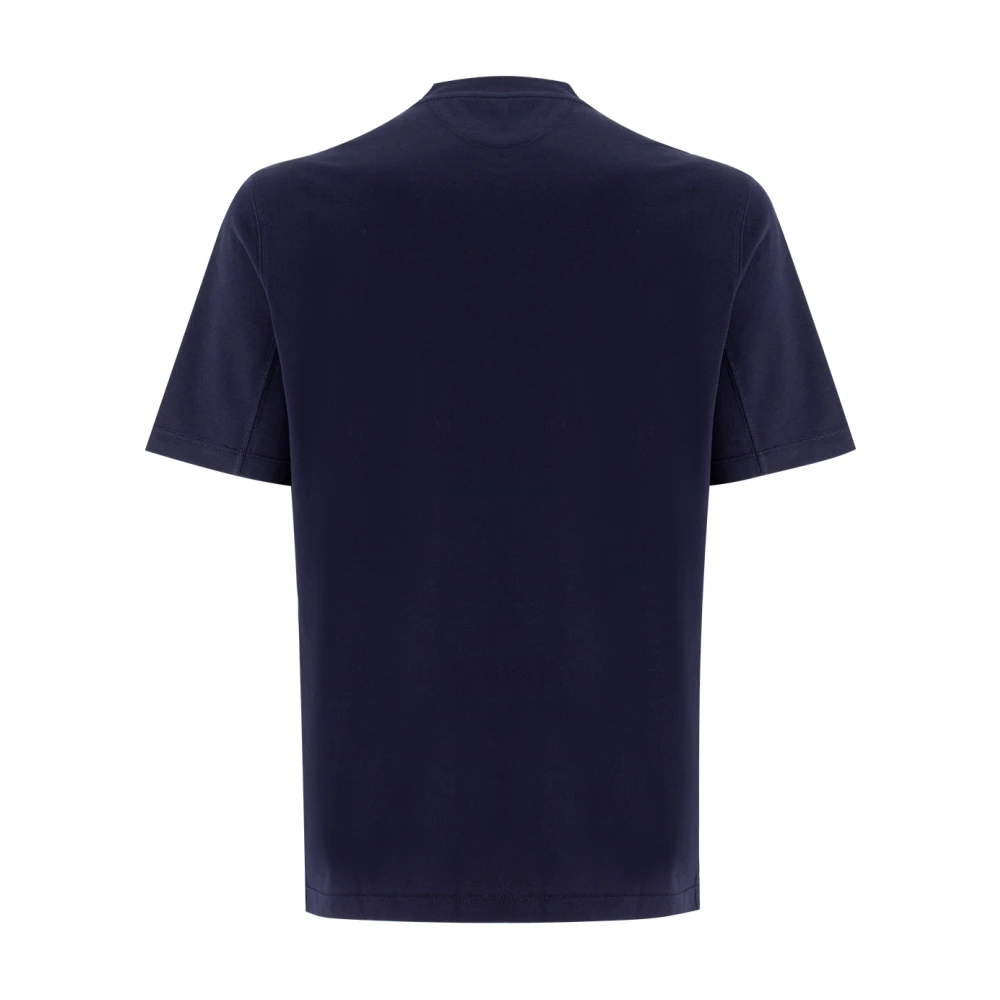 BRUNELLO CUCINELLI Klassieke Crew-Neck T-shirt met Frontprint Blue Heren