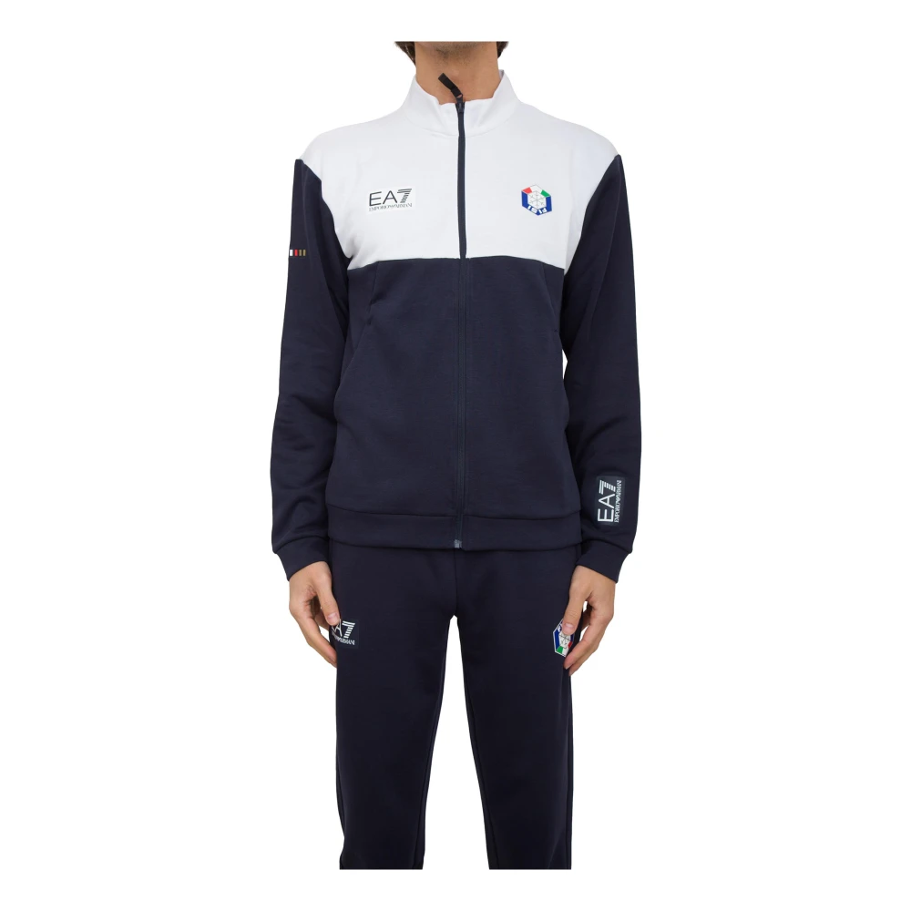 Emporio Armani Ea7 Men's Blue Zip-Throughs, 3XL, Sweatshirt Casual Fashion Style
