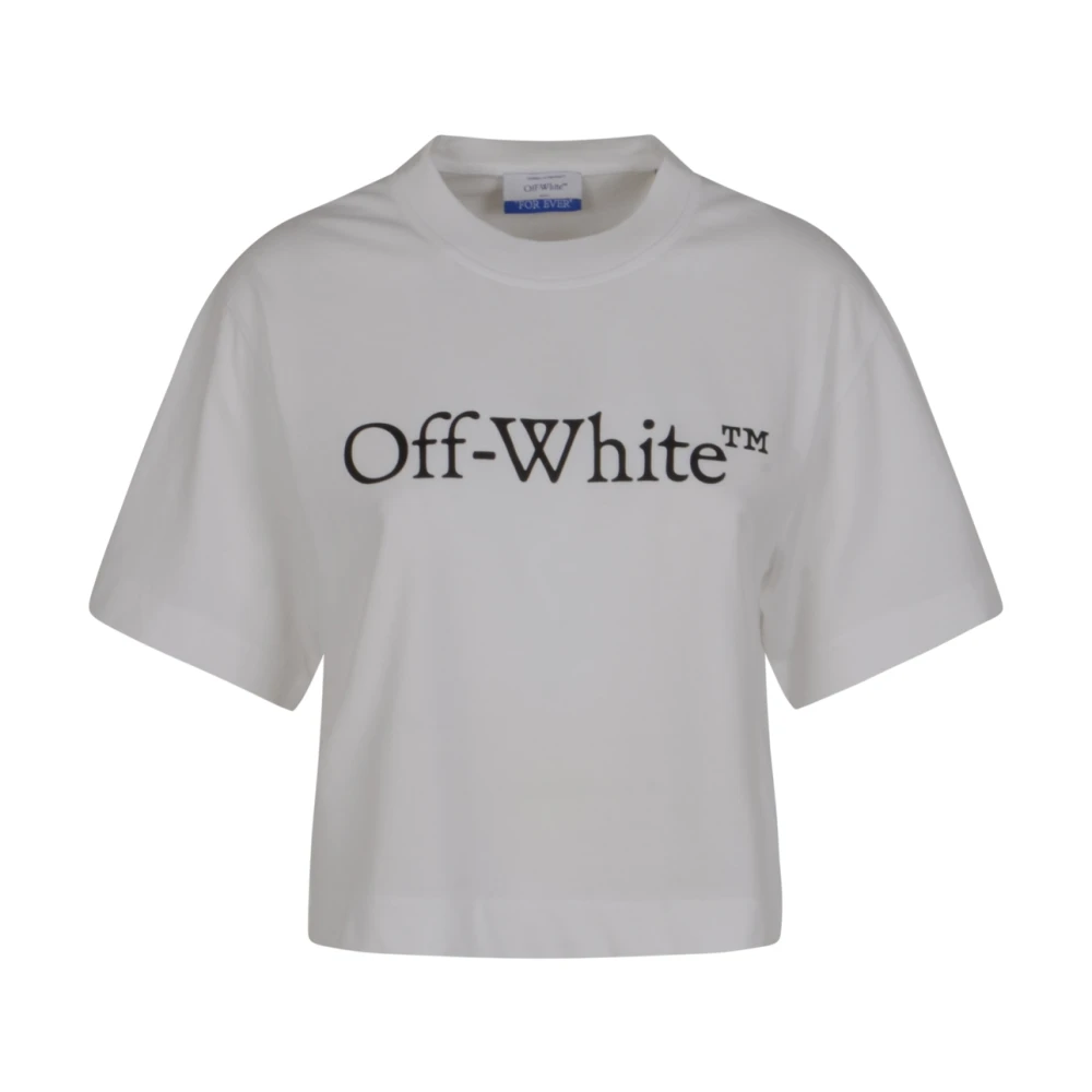Off White Women's White Off T-Shirts, Xs, Big Logo Bookish Crop Tee