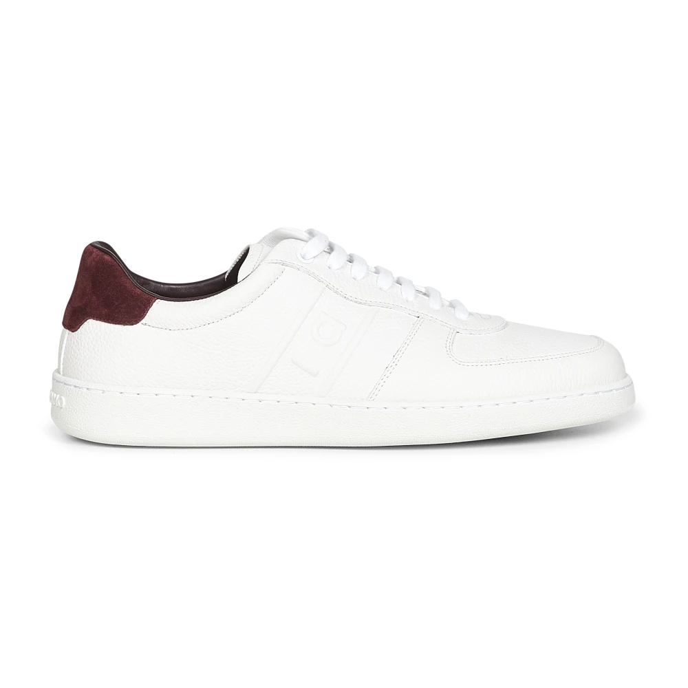 Ferragamo Men's White Lace-Up Trainers With Burgundy Insert - Sneakers - 7 Uk - Shoes